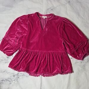 Umgee Magenta Velvet Blouse
